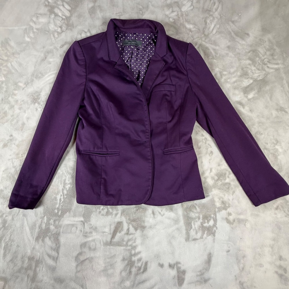 The Limited Purple Single Button Blazer Polka Dot Lining Womens Large